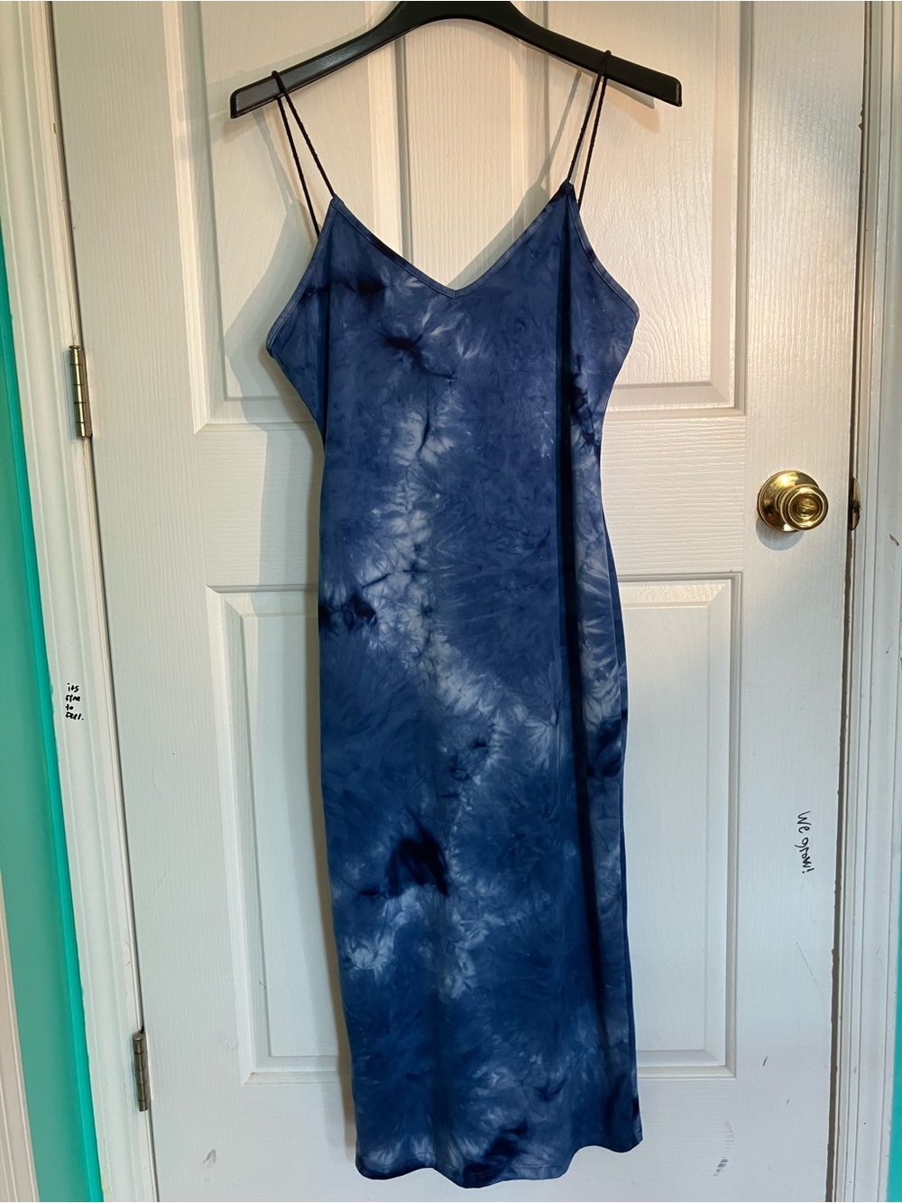 SHEIN Navy Tie-Dye Slip Midi Dress